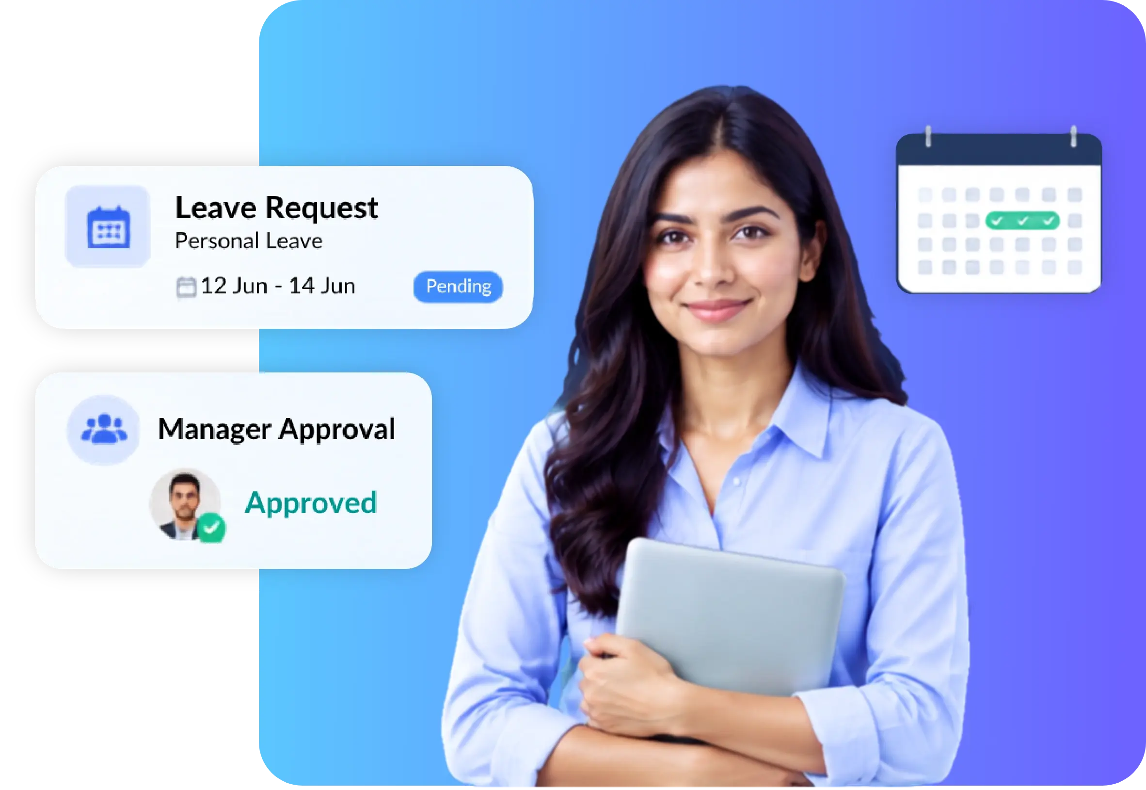 Employee leave request moving through manager approval in TrackOlap