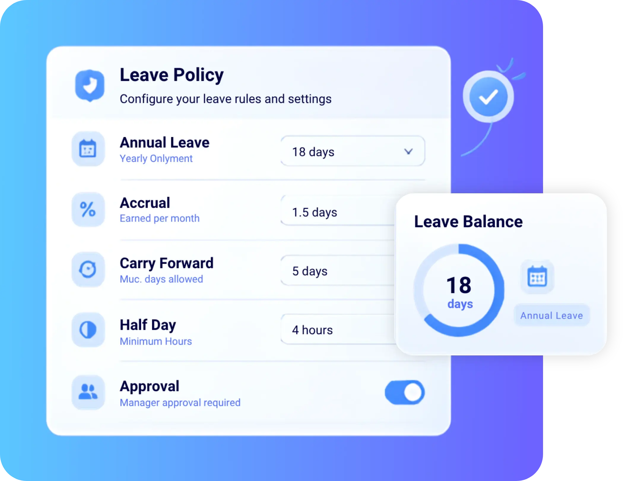 TrackOlap leave policy configuration for annual entitlement, accrual, carry forward and approvals