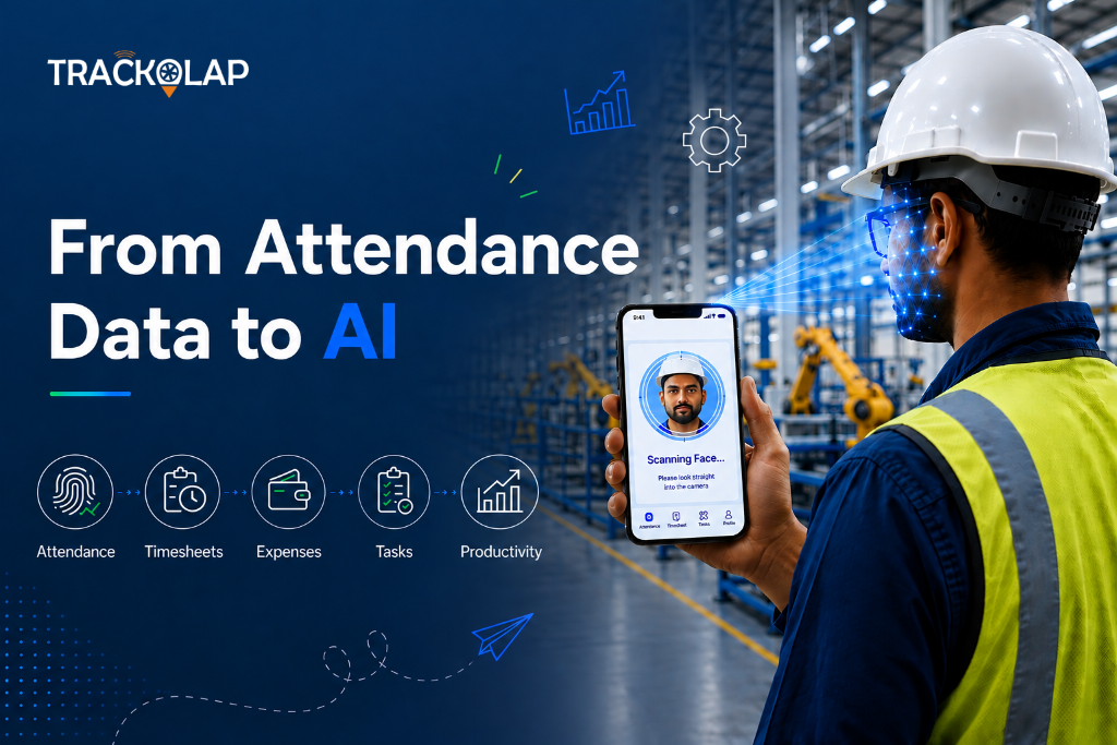 Manufacturing employee using TrackOlap workforce management for attendance, timesheets, expenses, tasks and productivity