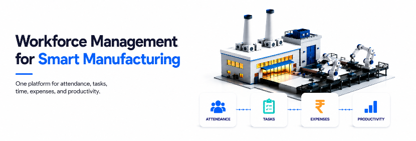 Workforce management for smart manufacturing across attendance, tasks, expenses and productivity