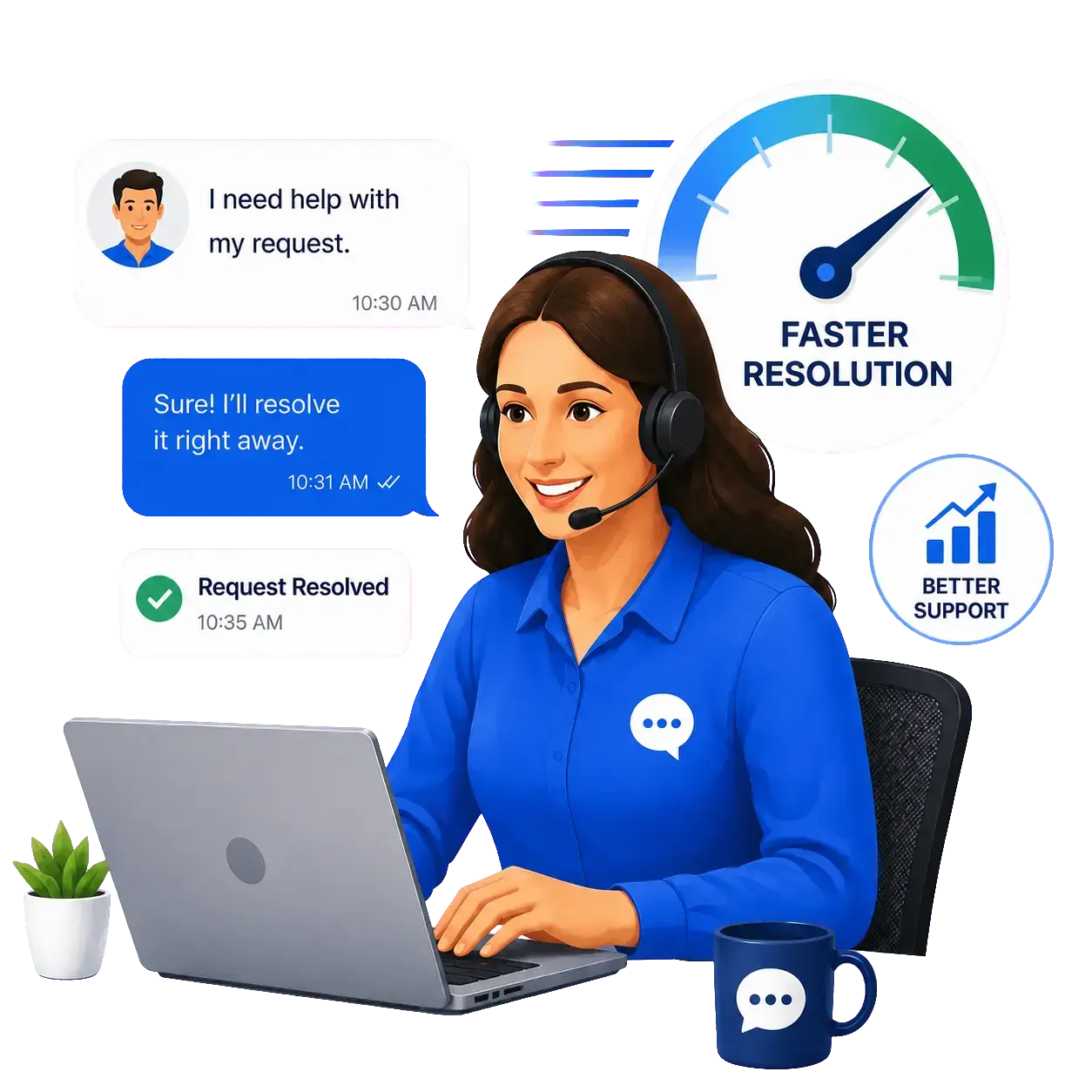Customer support agent resolving a service request faster through TrackOlap