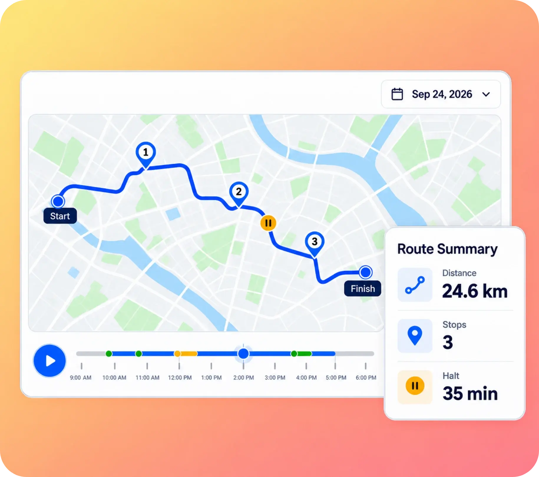 TrackOlap employee route history replay with stops, halts and distance travelled