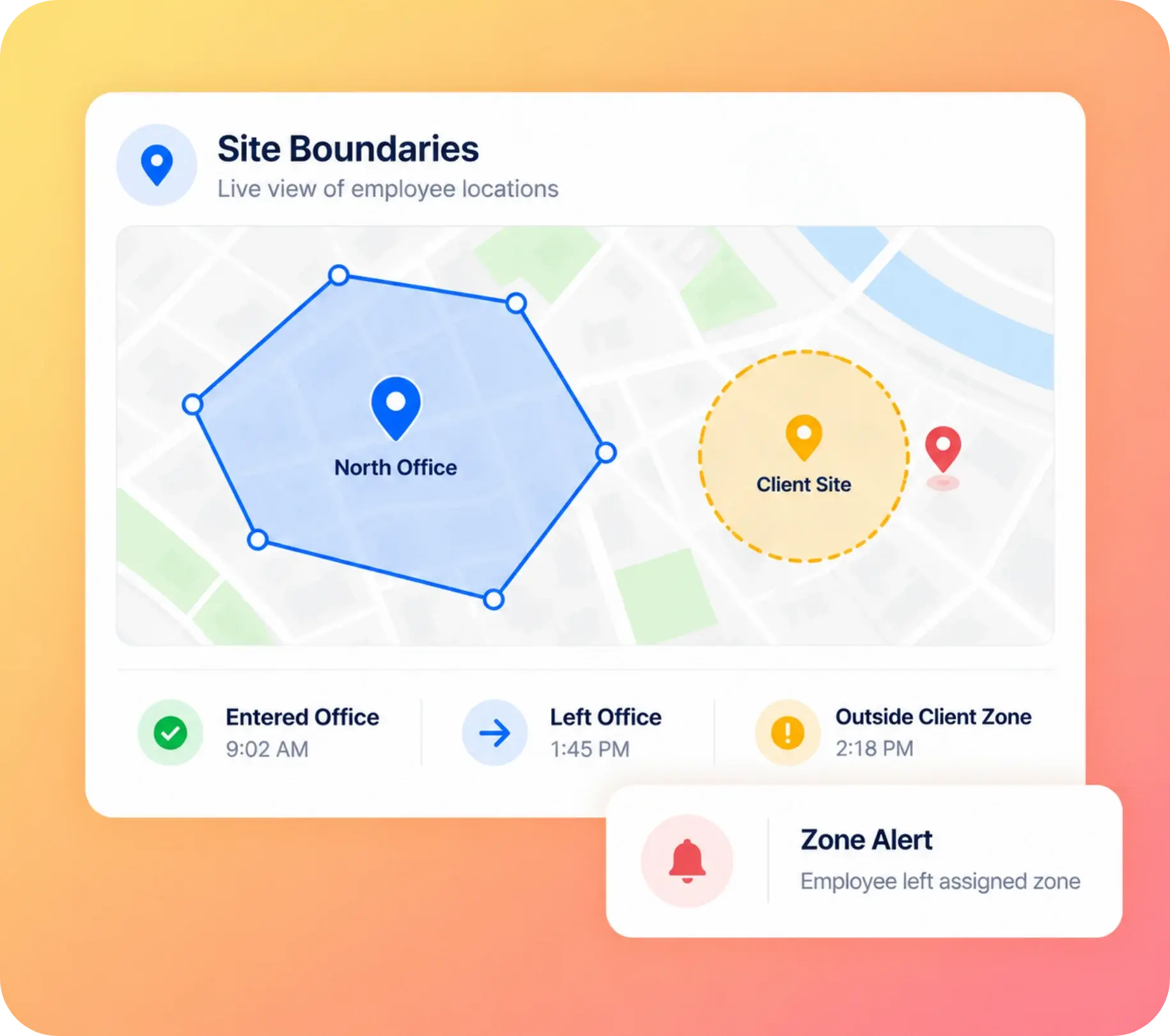 TrackOlap employee geofencing with automatic entry and exit logs and geofenced attendance