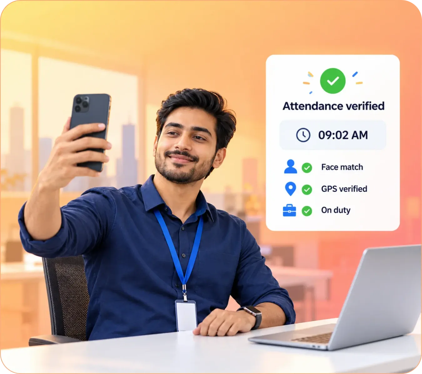 TrackOlap GPS-stamped selfie punch-in with AI face match attendance