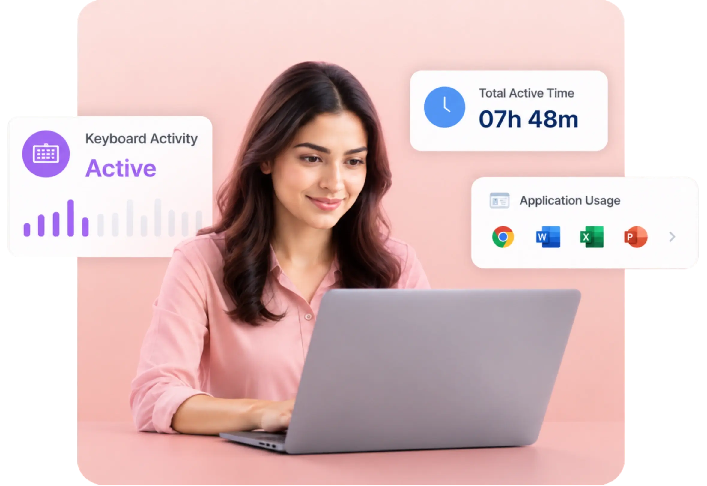 TrackOlap employee activity monitoring with active time and application usage capture