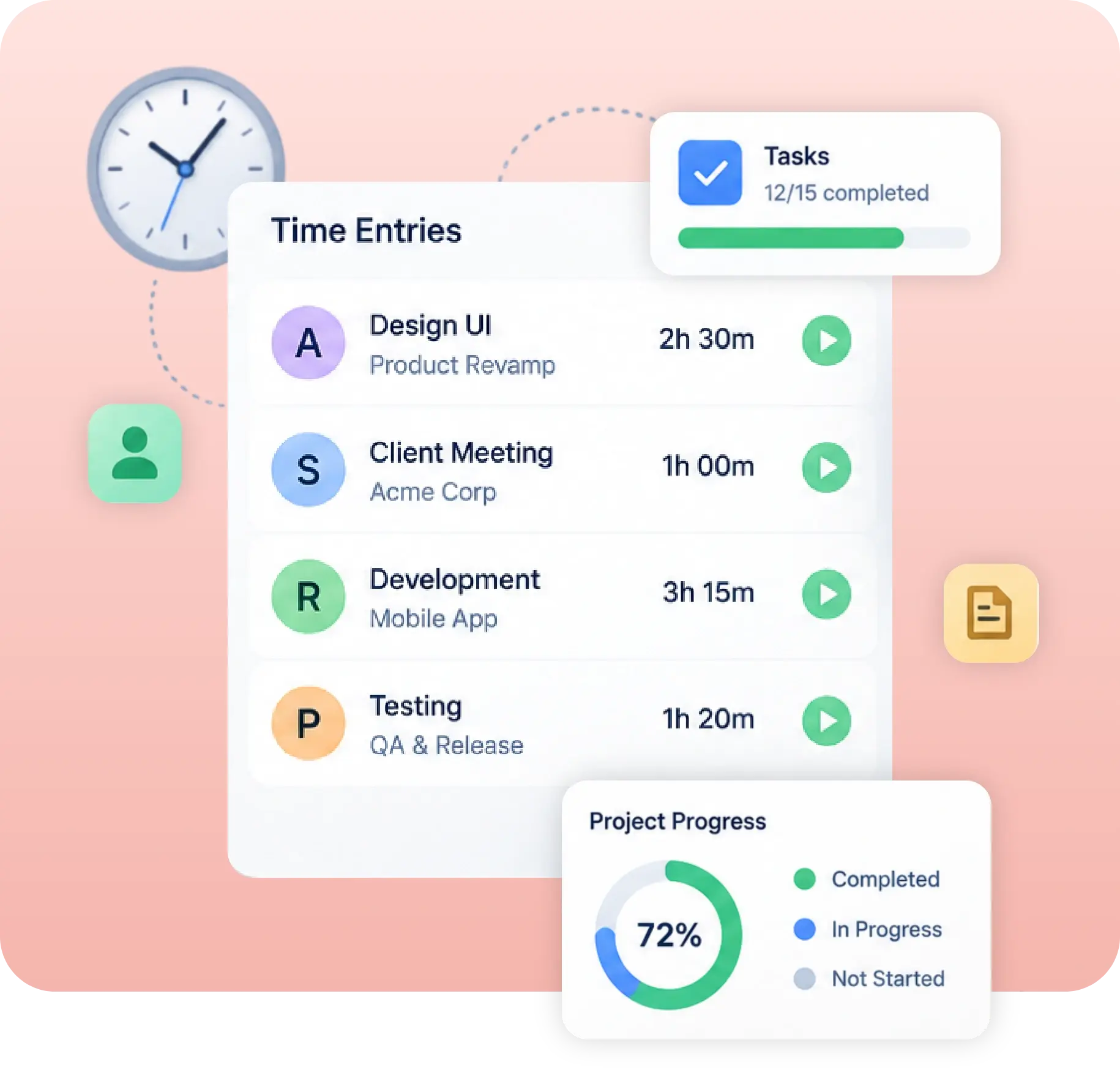 TrackOlap time entries connected to tasks and project progress