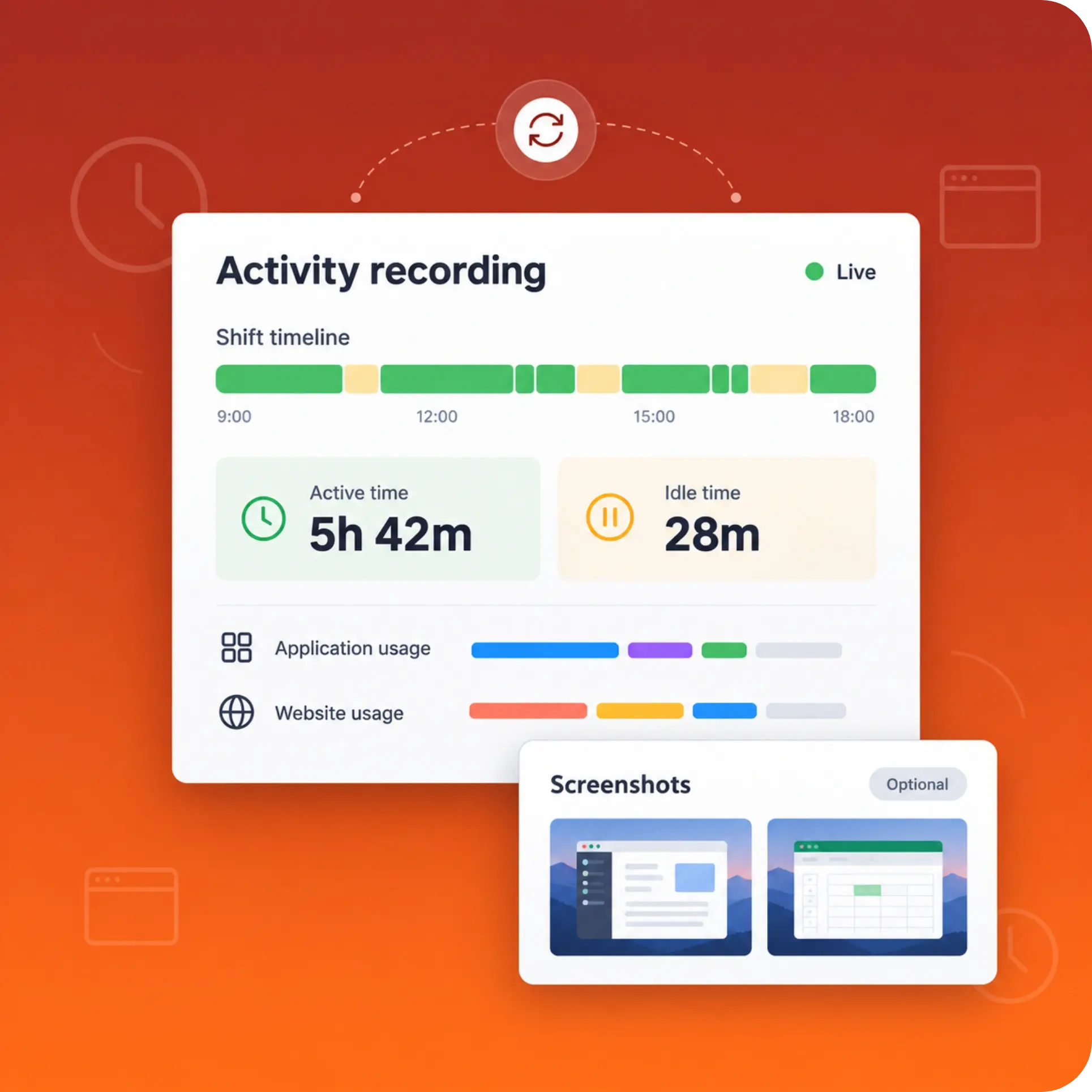 TrackOlap automatically recording employee active time, idle periods and work hours