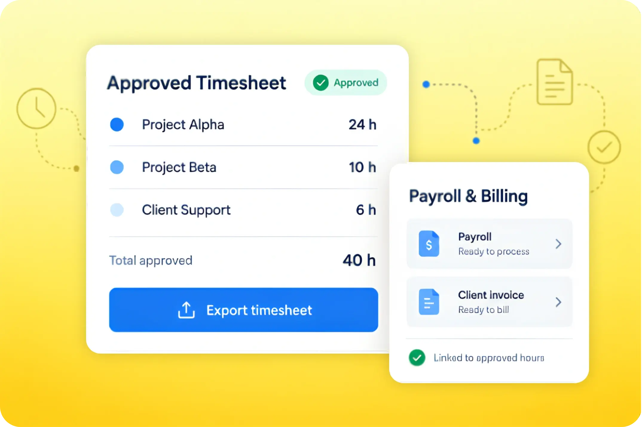 TrackOlap approved employee timesheet for payroll and client billing