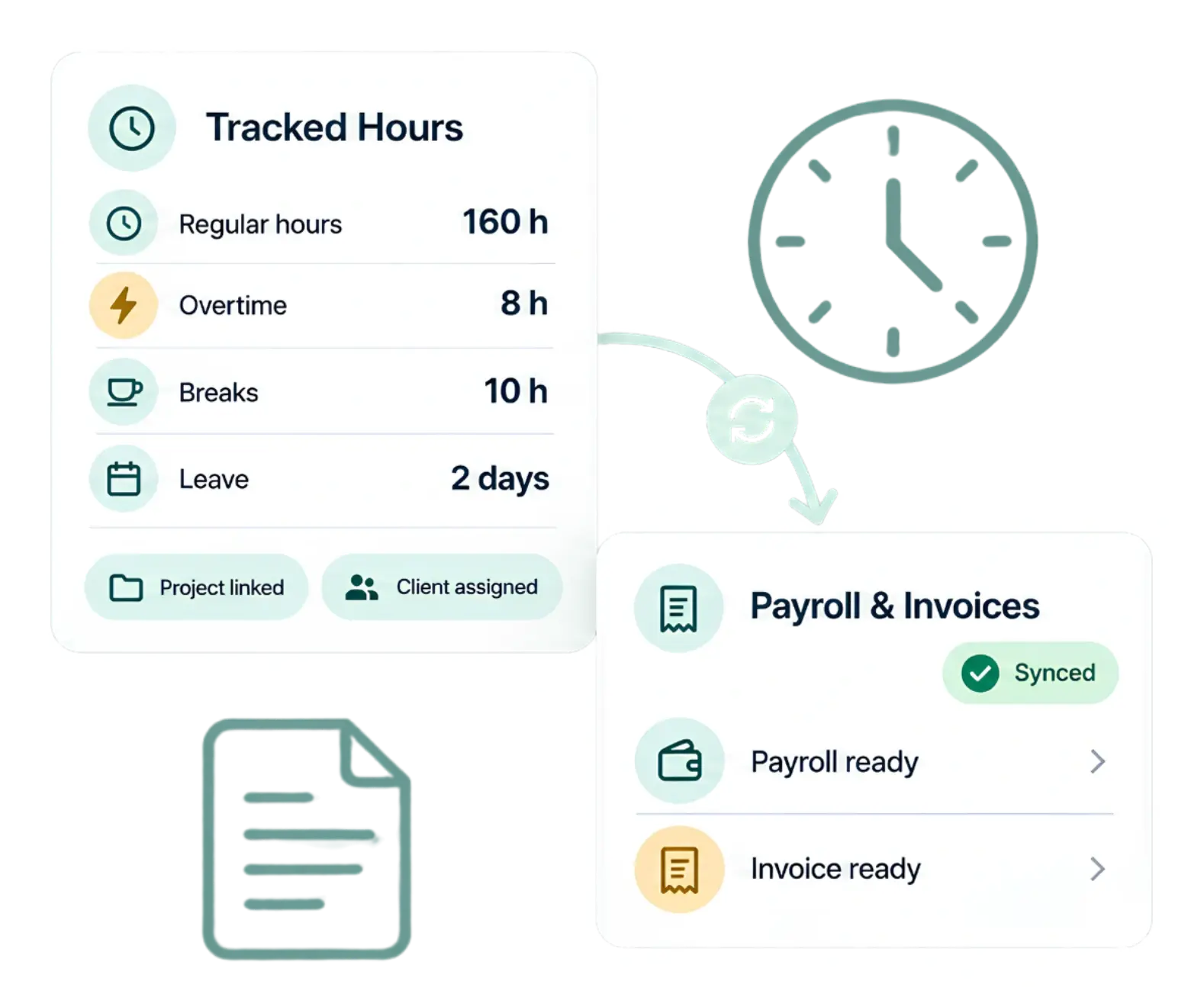 TrackOlap approved employee timesheets ready for payroll and client billing