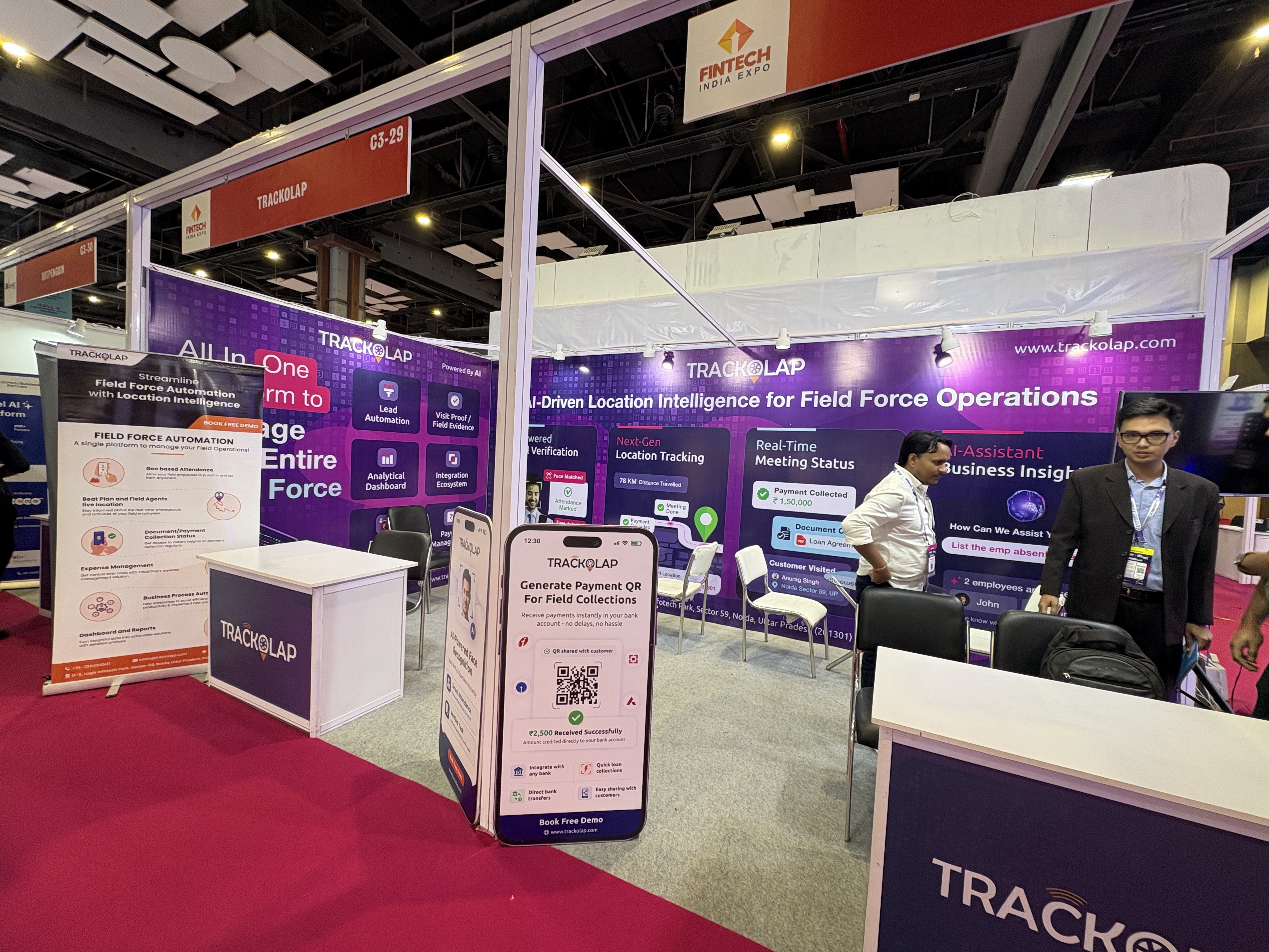 TrackOlap Field Force Management Software showcase at Fintech India Expo 2026