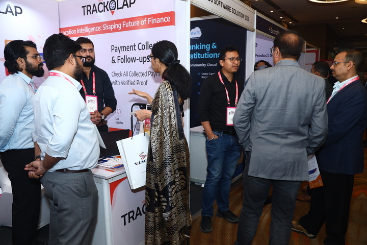 TrackOlap team discussing AI workforce solutions with BFSI leaders at NAFCON 2026