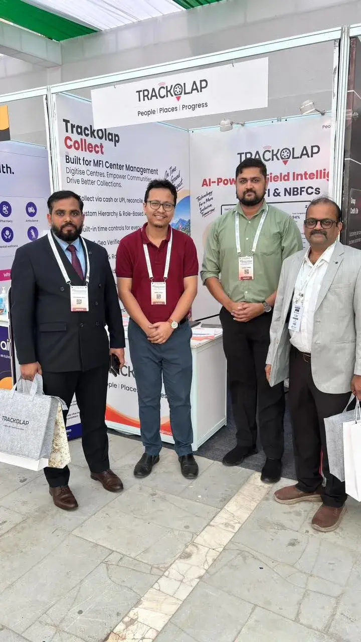TrackOlap team and visitors together at the Sa-Dhan 2026 booth