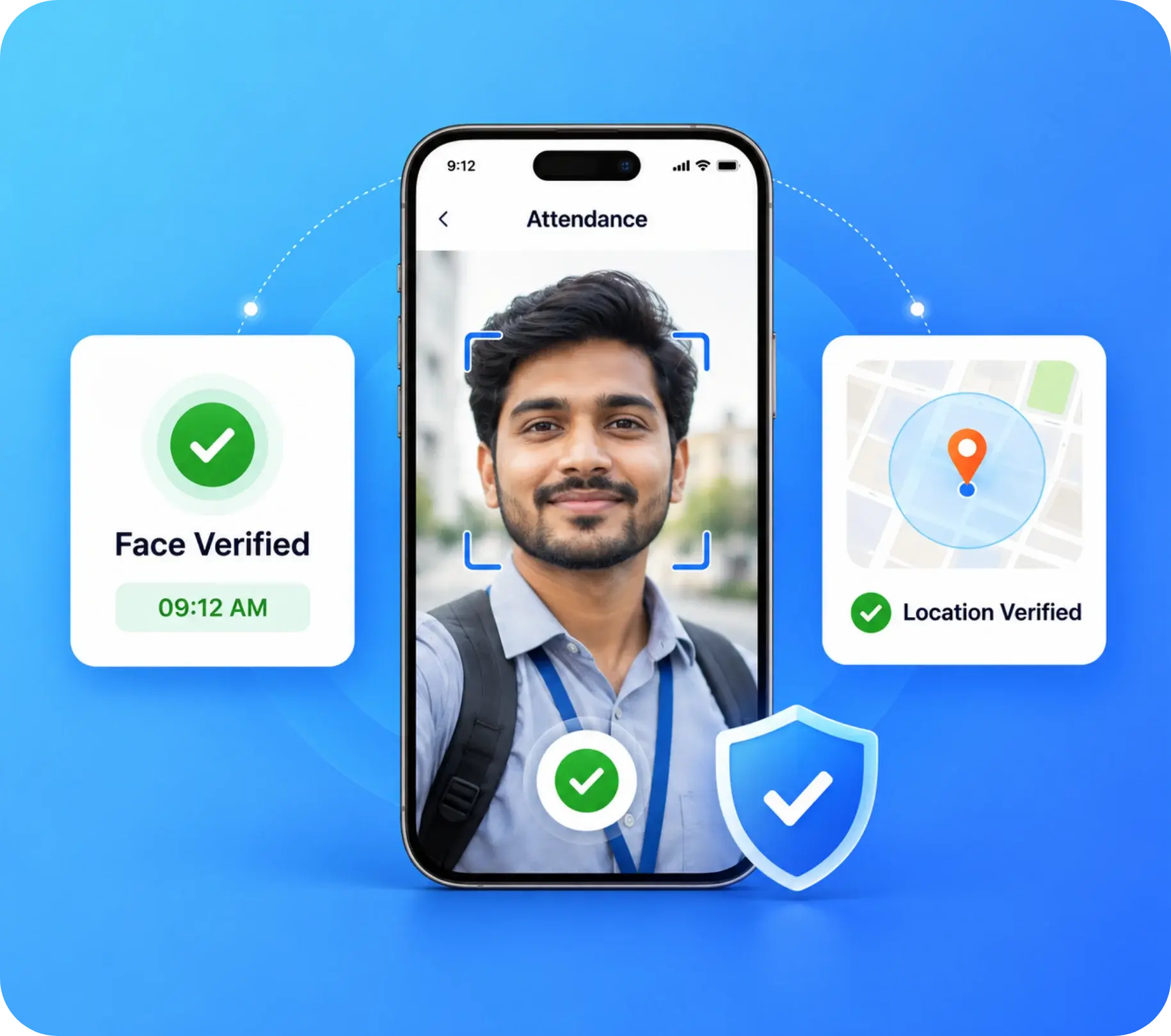 TrackOlap AI face attendance with GPS-stamped and geofenced field employee check-in