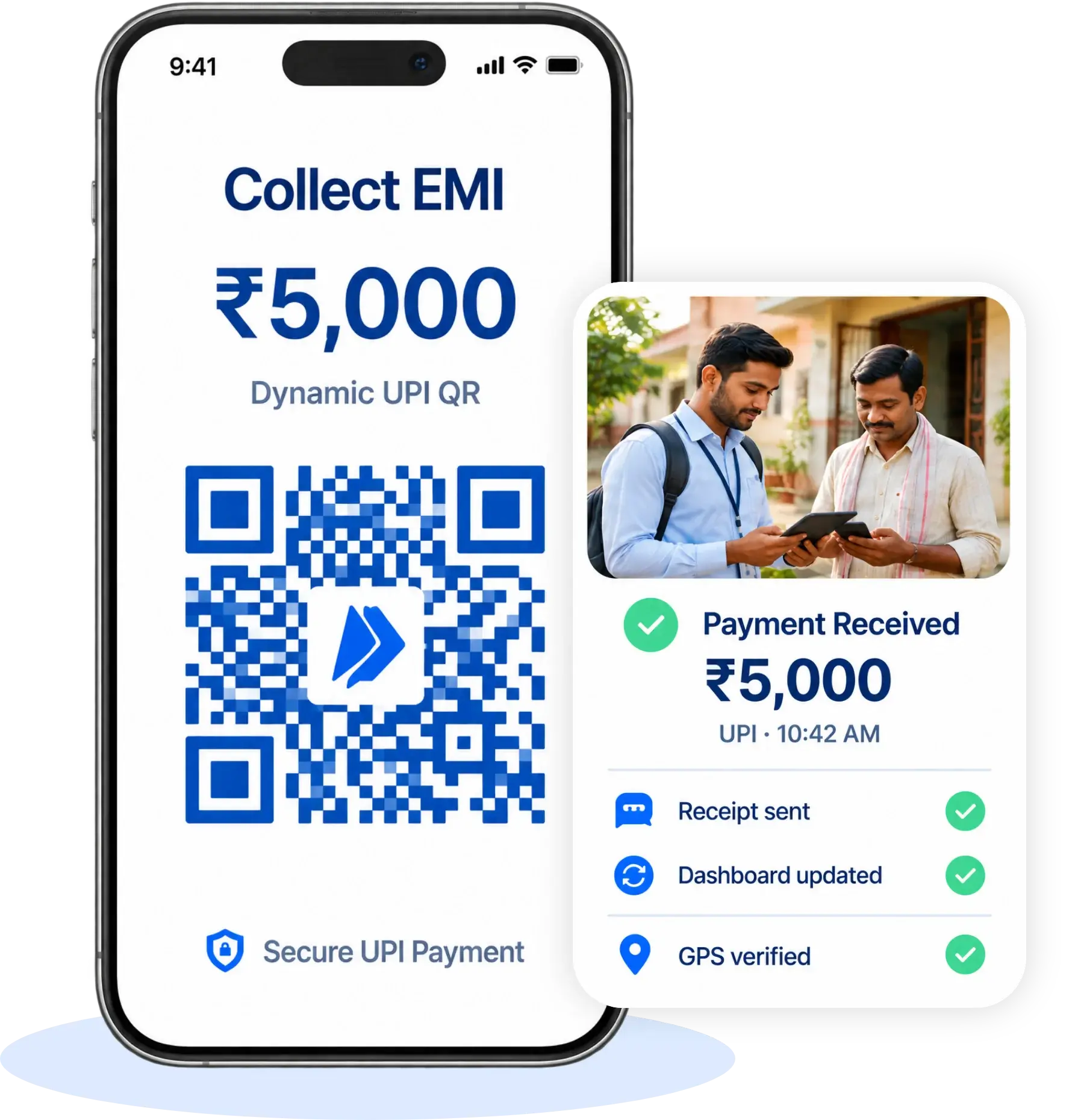 Digital EMI collection with UPI QR and instant receipt for loan borrowers
