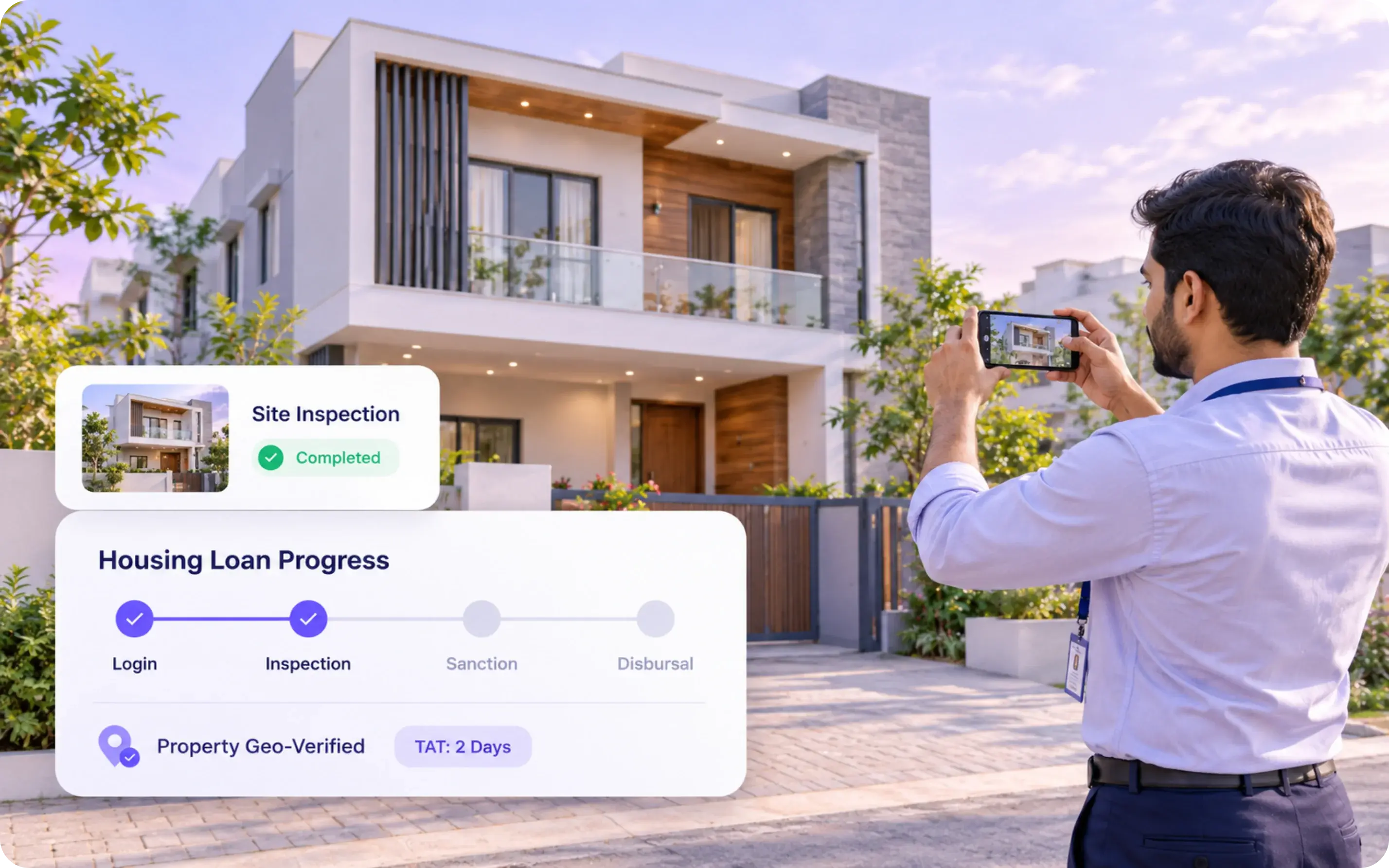 Housing finance property and residence verification with geo-tagged site inspections