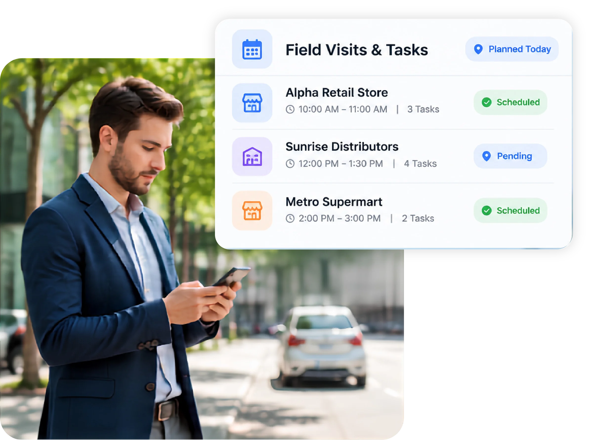 Field employee using TrackOlap to review planned customer visits and assigned tasks