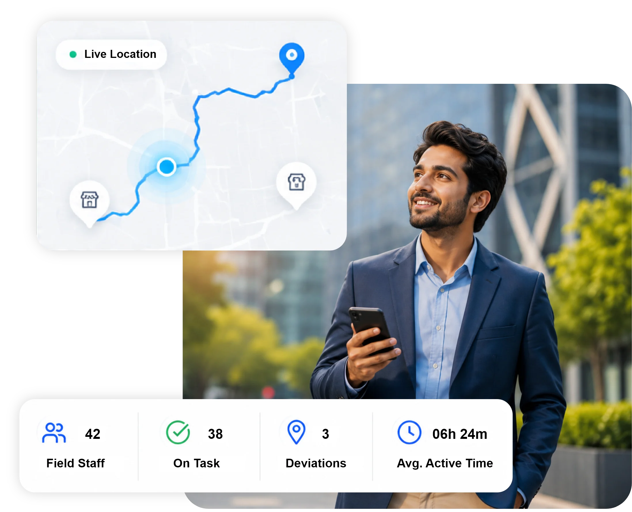 TrackOlap live location map and field staff activity overview