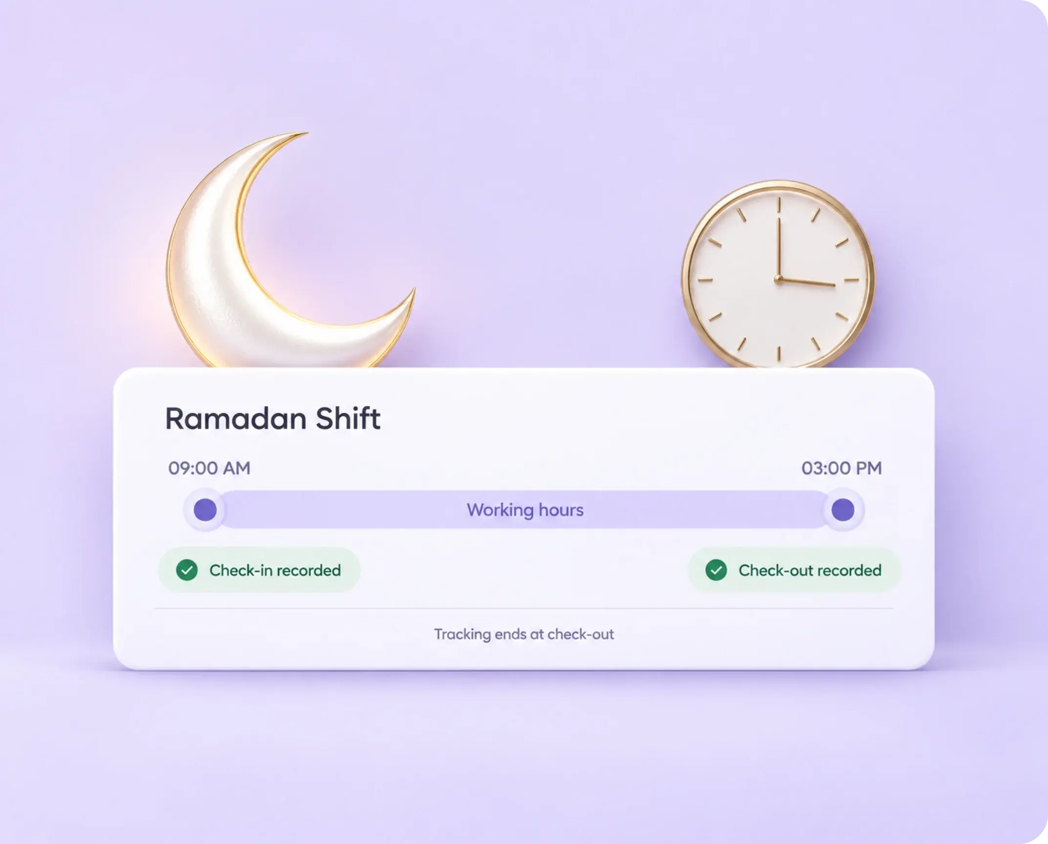 Ramadan shift in TrackOlap from 9:00 am to 3:00 pm, with tracking ending at check-out