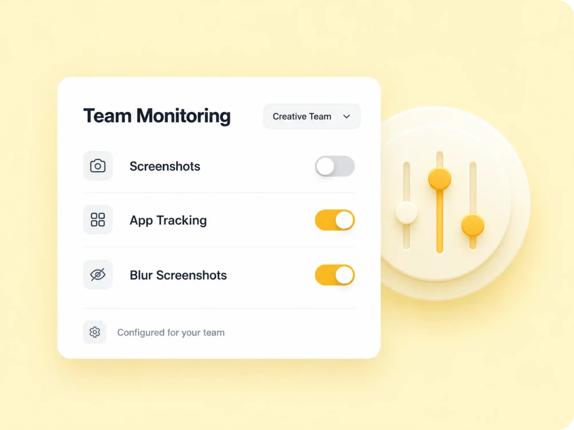 Per-team settings for screenshots, app tracking and blur
