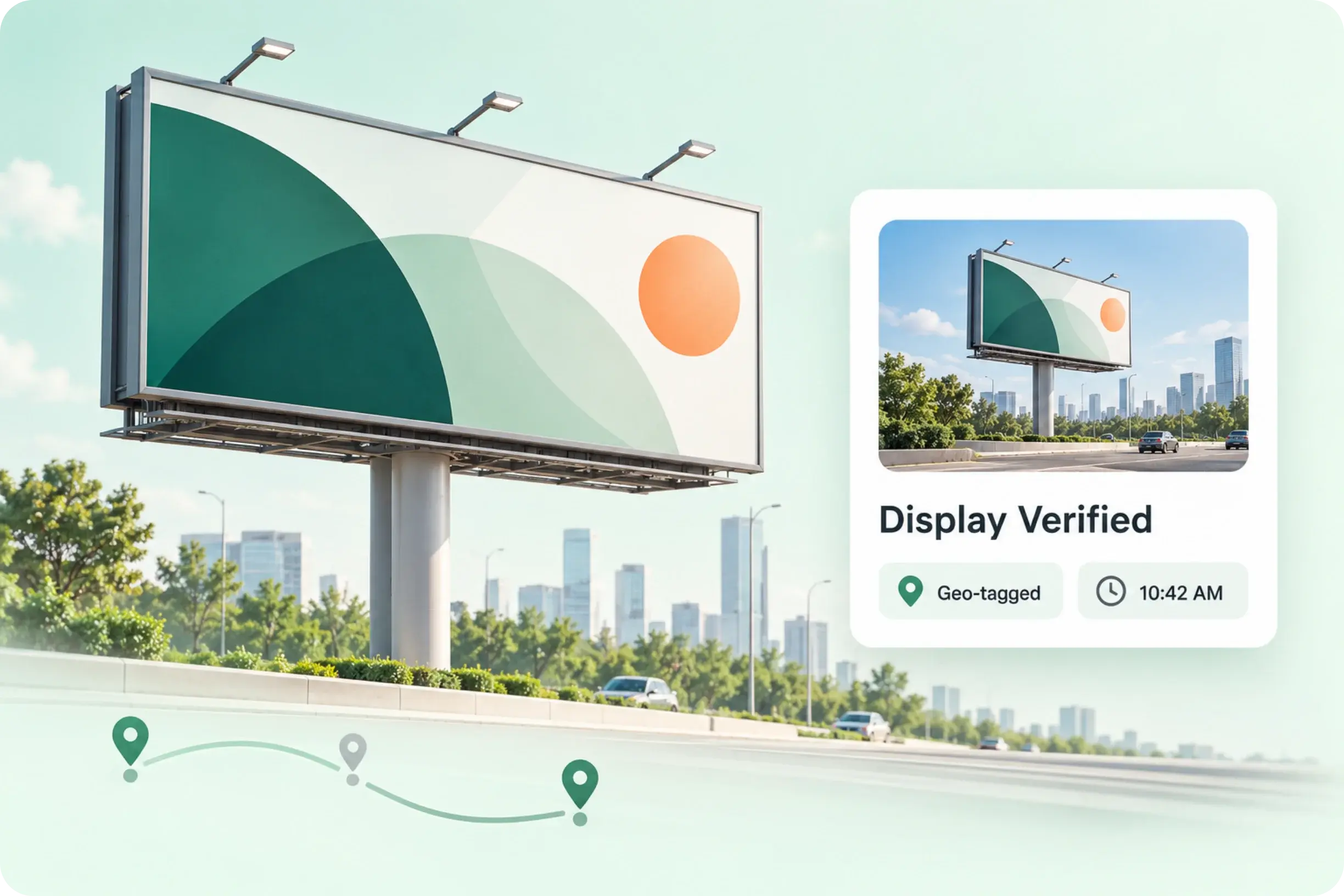 Geo-tagged, time-stamped proof of display from an outdoor hoarding on a planned beat