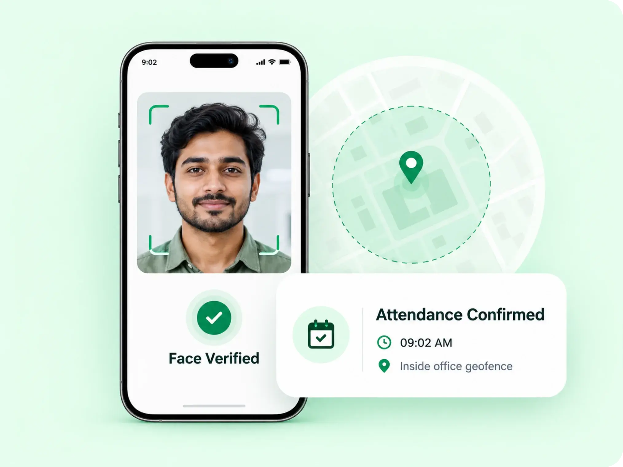 Face-verified office attendance check-in for media staff