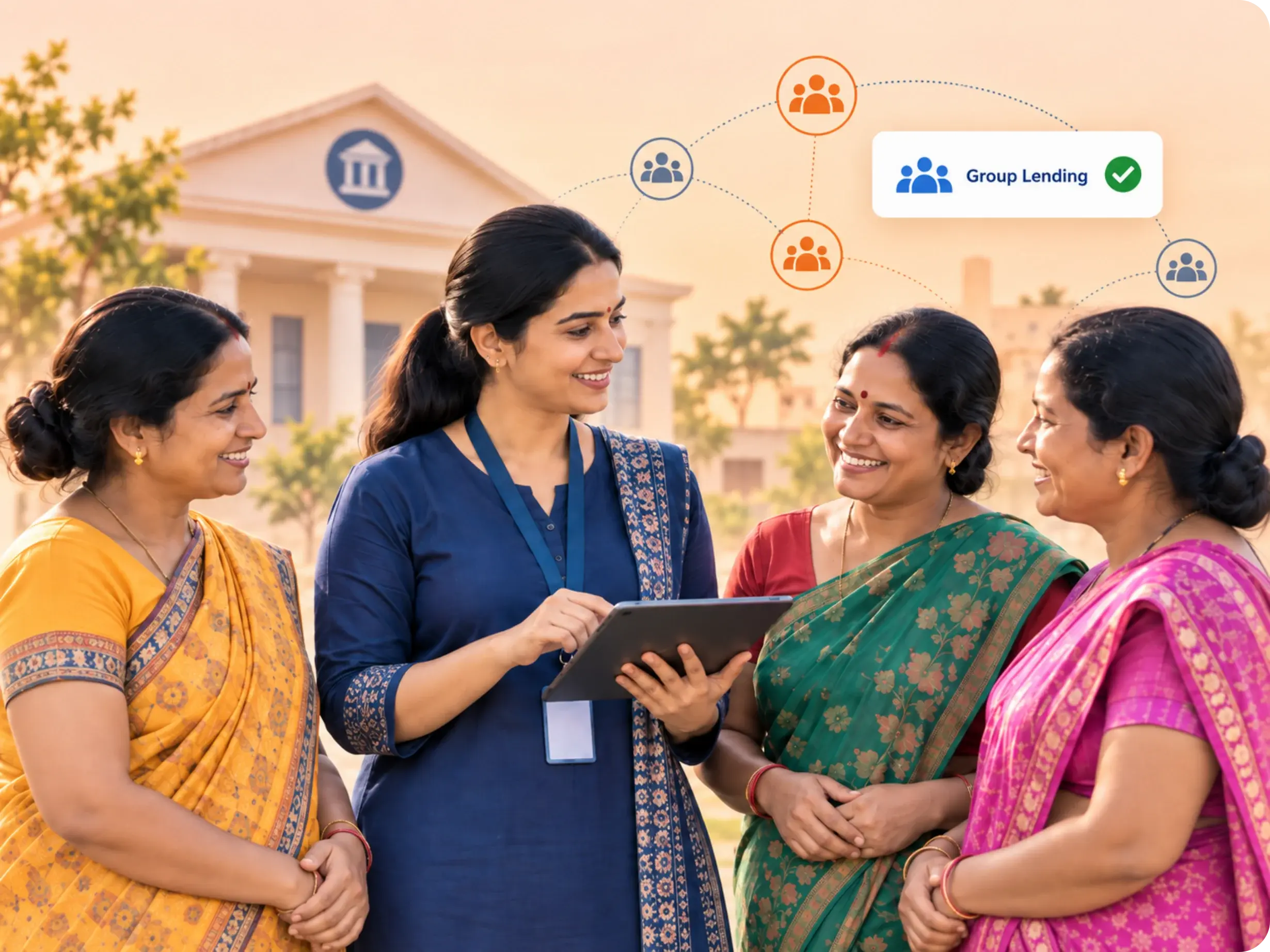 MFI center meeting for a JLG or SHG group-lending portfolio in India