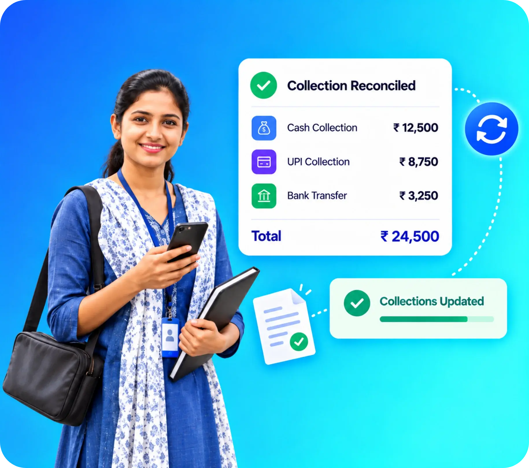 TrackOlap Collect cash and UPI reconciliation with verified collection totals