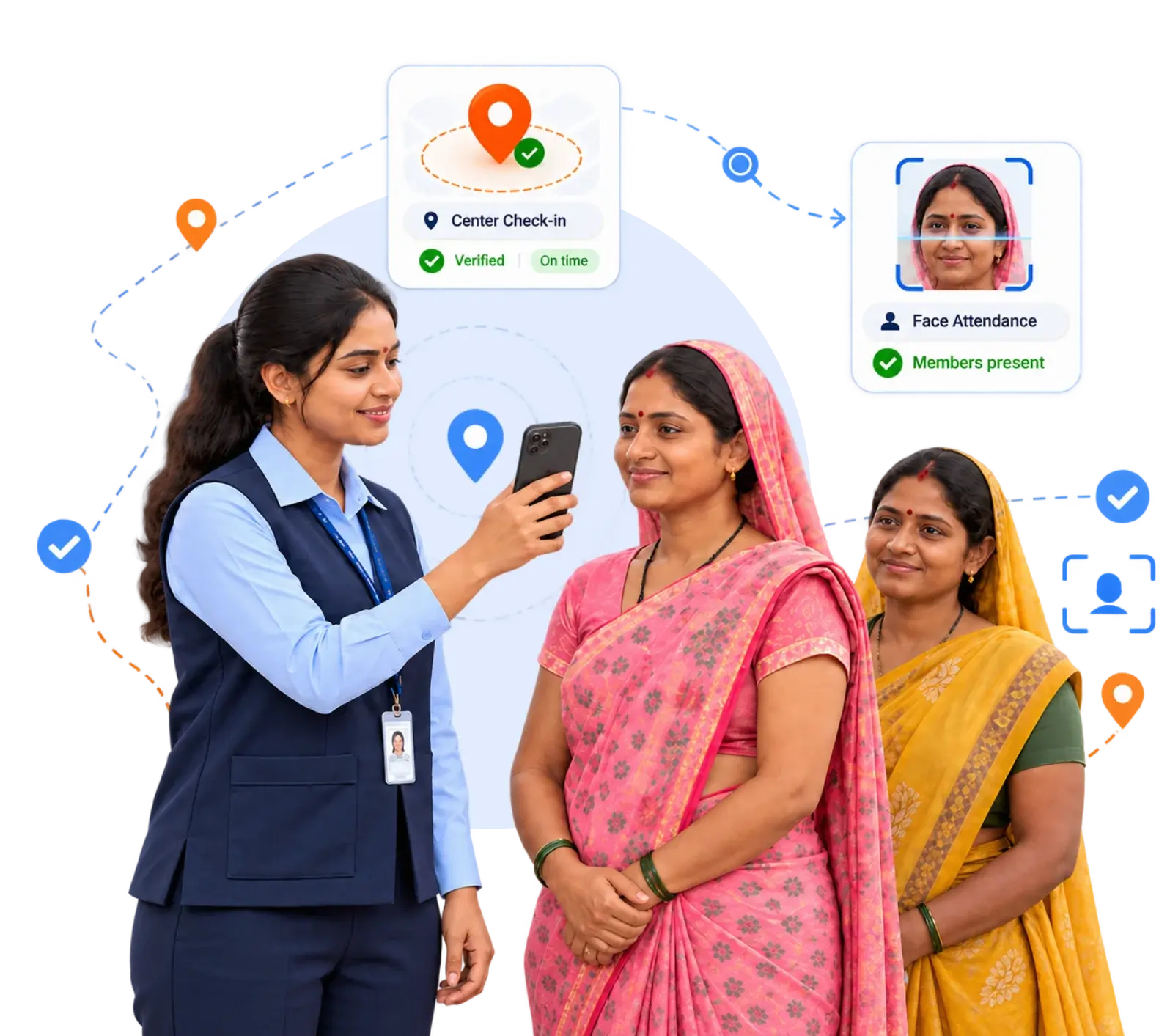 Geo-fenced center meeting check-in with face attendance verification
