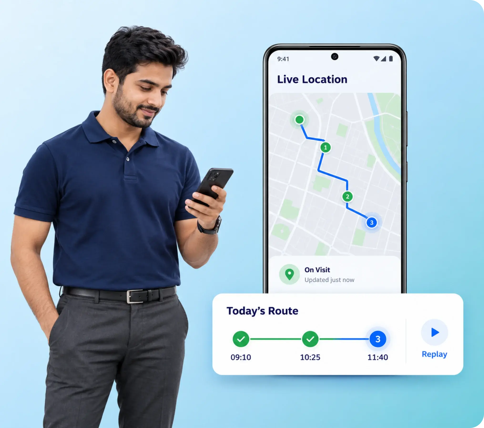 Live GPS tracking with route replay for MFI loan officers and collection agents