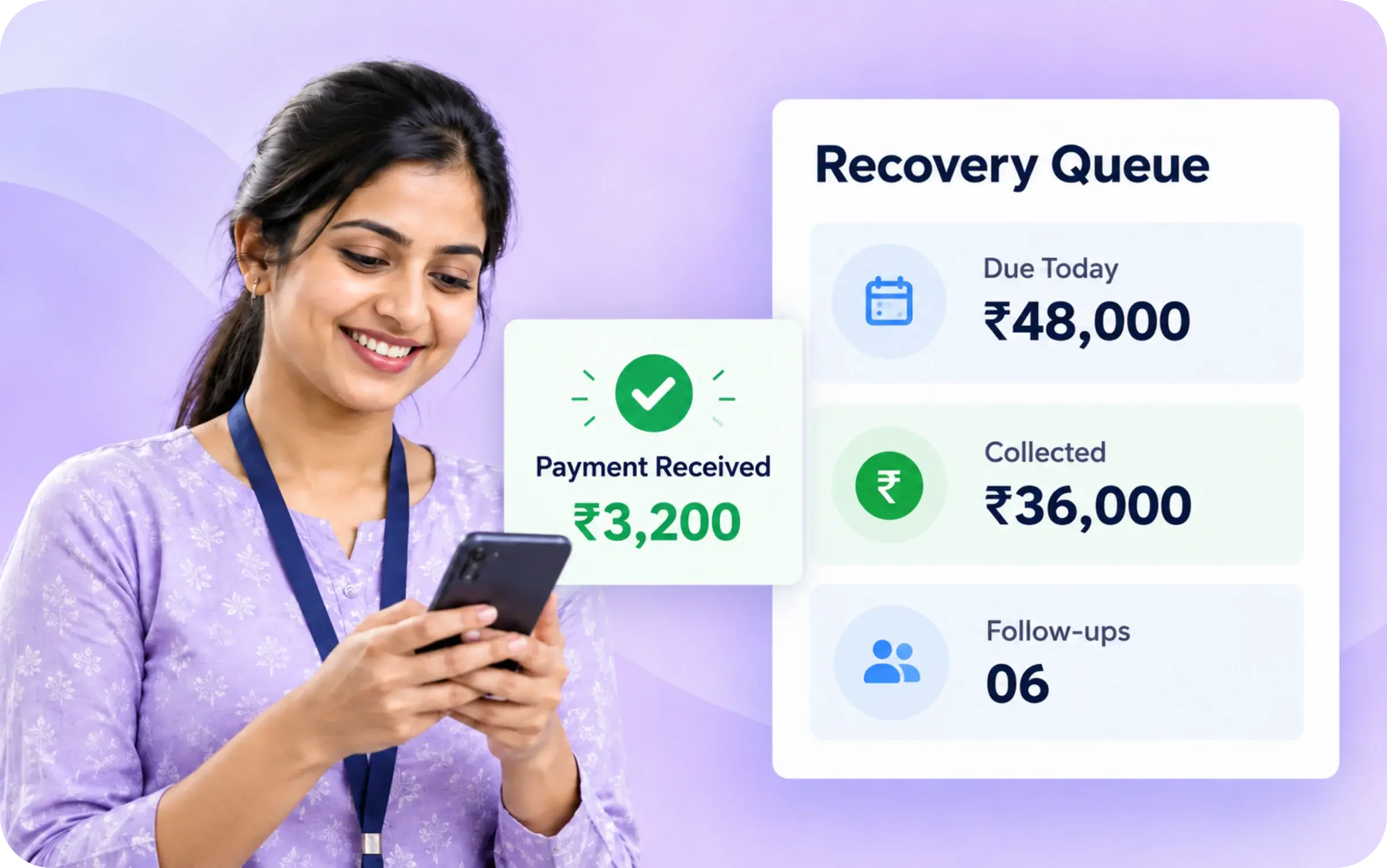 Overdue list with PTP follow-ups for microfinance recovery teams