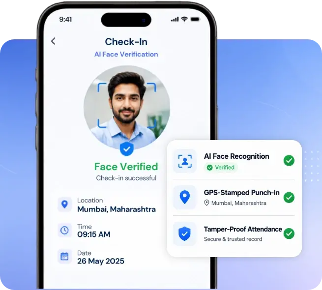 TrackOlap AI face attendance and GPS-stamped employee check-in