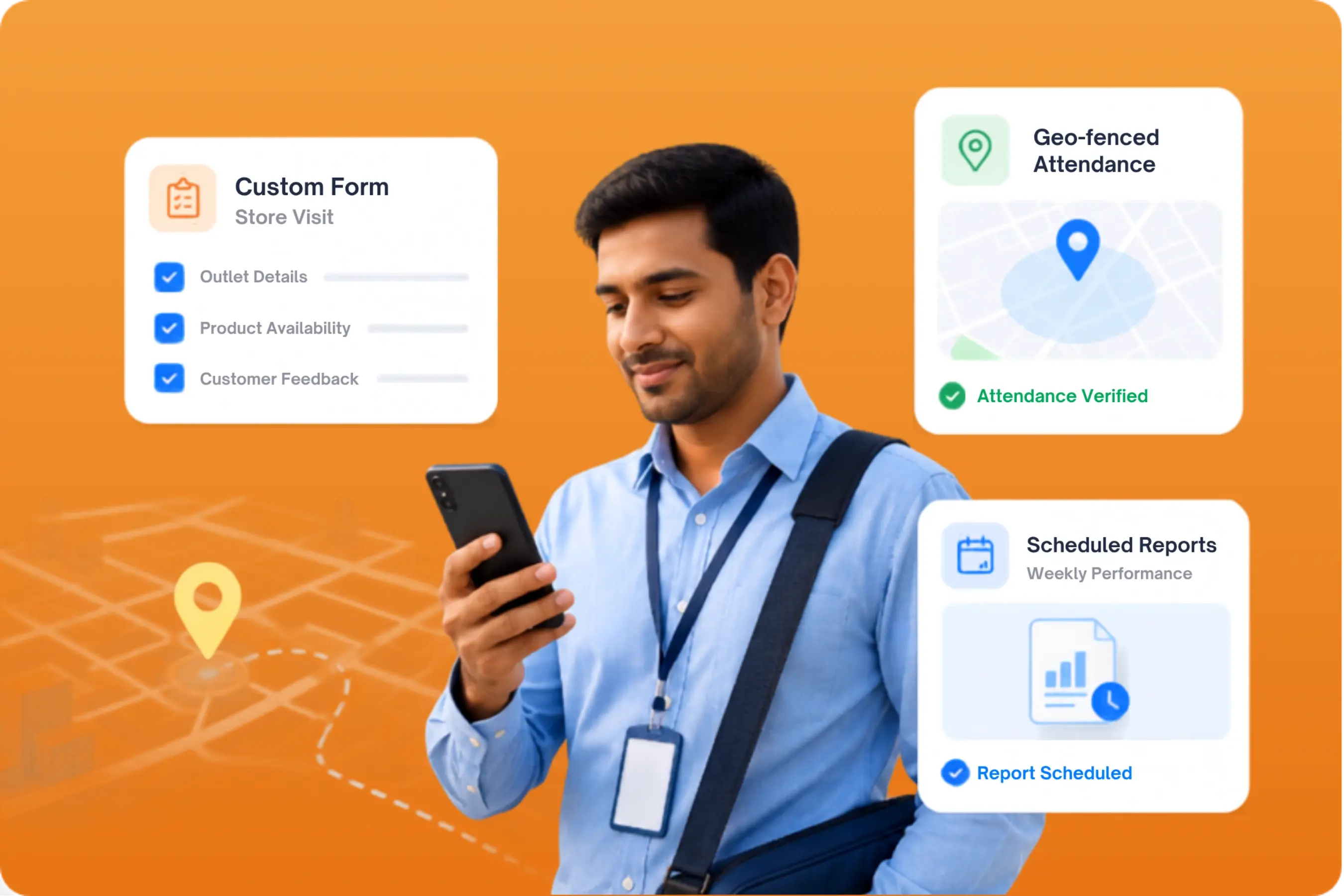 TrackOlap field sales automation with custom forms, geo-fenced attendance and scheduled reports