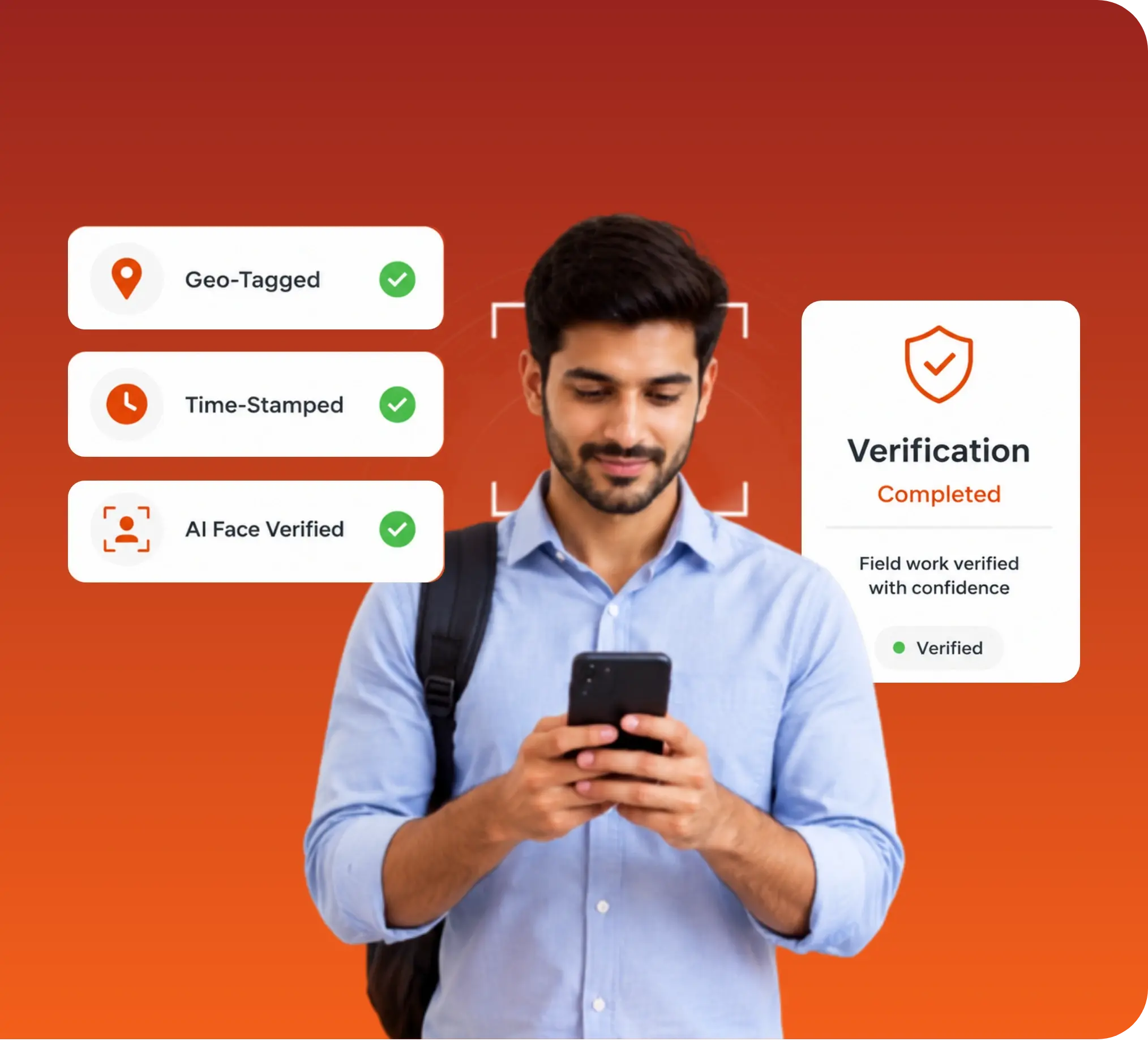 TrackOlap task verification with geo-tagged, time-stamped and AI face-verified field completion
